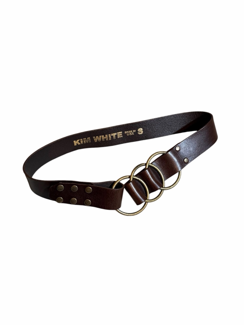 Kim White Brown Leather Belt with Gold Ring Detail